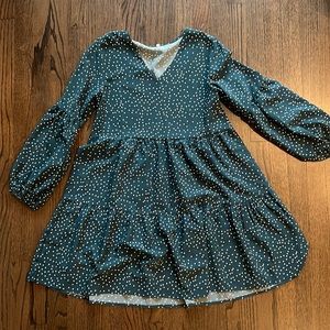 Tiered Ruffle Hem Teal Polka Dot Dress